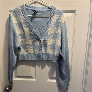 H&M Blue and White Checkered Cardigan